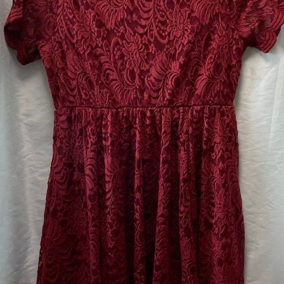 Torrid Mini Lace Ruffle Dress With Pockets color: Burgundy - Picture 6 of 8